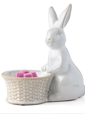 Scentsy White and Pink Bunny Wax Warmer with Cream Basket